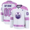 Miehille NHL Edmonton Oilers Pelipaita Custom Fanatics Hockey Fights Cancer Practice 2024-25 Valkoinen